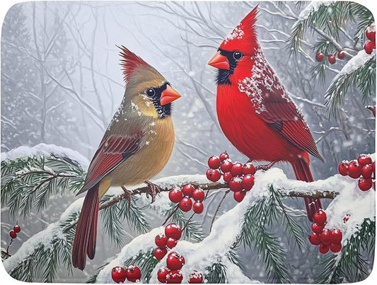 Winter Christmas Dish Drying Mat for Kitchen Counter 18 x 24 Inches Red Birds Absorbent Reversible Microfiber Mats for Berry Dish Rack Pad Drainer Mat for Coffee Bar Decor