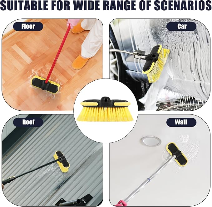Car Wash Brush Head, 8'' Scrub Brush Attachment for Long Handle Extension Pole,Outdoor Broom and Scrubbing Brush for Cleaning Window, Wall, House Floor, Deck, Patio, Car (8in-4 Pack)