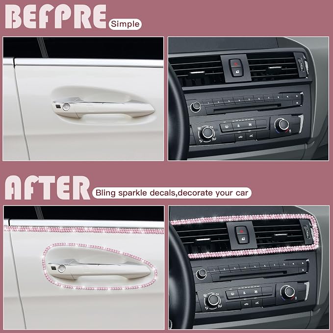 Kingdder 32.8 ft Bling Car Trim Self Adhesive Bling Car Accessories for Women Rhinestone Strip Glitter Diamond Sticker DIY Line Molding Dashboard Decal Shiny Auto Stuff for Interior Exterior Decor
