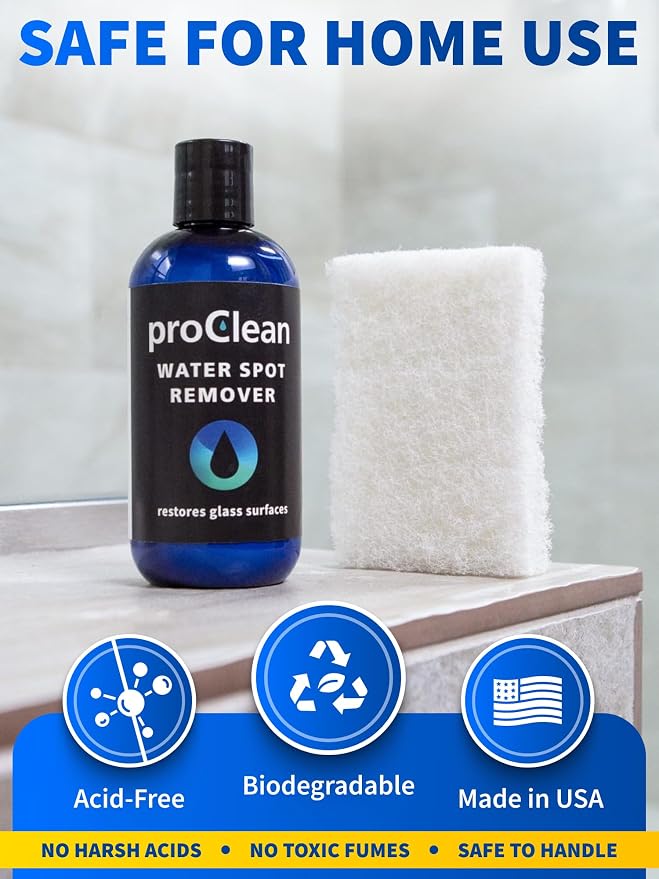GlasWeld ProClean Hard Water Stain Remover for Glass & Metal – Non-Acid Water Spot Remover with Applicator Pad for Glass, Car Windshield, Shower, Mirror & Boat Windows - Bathroom Cleaning Supplies