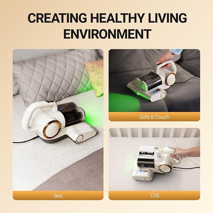 FEPPO Mattress Vacuum Cleaner, 16Kpa Bed Vacuum Cleaner with 253.7nm UV-C Light, 140°F Heat, HEPA Filter & Ultrasonic, Versatile Handheld Vacuums for Bed, Sofa, Couch, Crib(Corded, 500W)