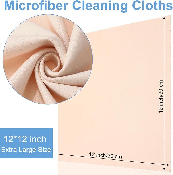 Frienda 12 Pack Large Microfiber Glass Cleaning Cloths 12 x 12 Inch Oversized Eyeglass Sunglasses Cleaning Cloths for Electronics Glasses Screens and Lenses(Beige)