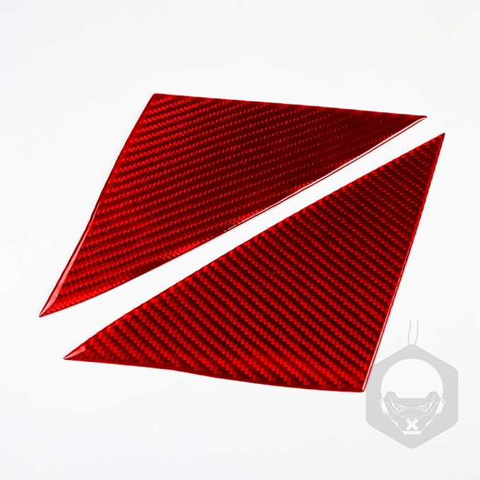 Red Real Carbon Fiber Trim for Tesla Accessories | for Model 3 2017-2022 / Model Y 2020-2024 Door Window A Pillar Triangle Sticker Interior Thick Overlay Decal
