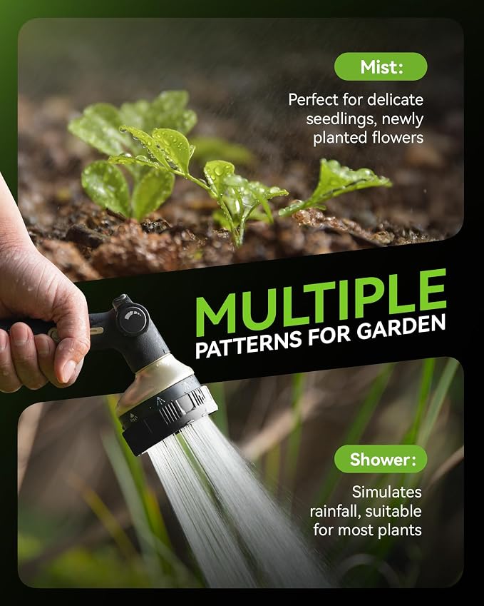 RAINPOINT Hose Sprayer Nozzle Heavy Duty - 2 Pack 8 Spray Patterns Garden Hose Nozzle with Adjustable Flow Control for Watering Plants, Washing Cars,Washing Pets, Thumb Control (2 Packs, Black)