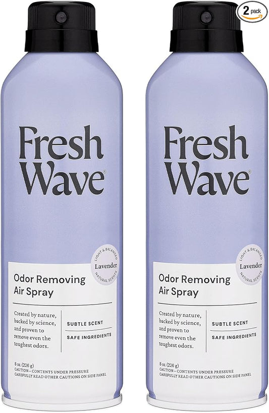 Fresh Wave Lavender Air Freshener Spray, 8 oz, 2-Pack Room Odor Eliminator | Non-aerosol fine mist, Plant oil formula, Paraben- and phthalate-free, Bathroom and pet area safe, Fabric and furniture use