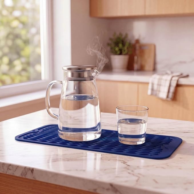 MicoYang Silicone Dish Drying Mat for Multiple Usage,Easy clean,Eco-friendly,Heat-resistant Silicone Mat for Kitchen Counter,Sink,Bar,Bottle,or Cup Navy Blue M 17 inches x 6 inches