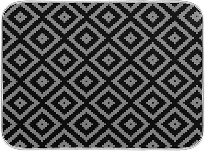 Super Absorbent Dish Drying Mat, Microfiber Fast-Drying Dish Mat, 16" x 18, Kitchen Dish Drying Pad, Black Moroccan Rhombus Plaid