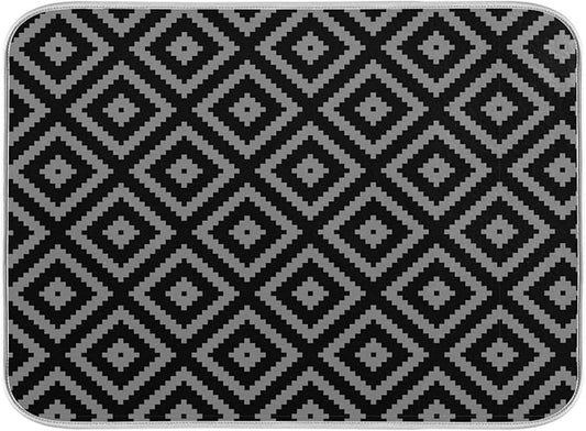 Super Absorbent Dish Drying Mat, Microfiber Fast-Drying Dish Mat, 16" x 18, Kitchen Dish Drying Pad, Black Moroccan Rhombus Plaid