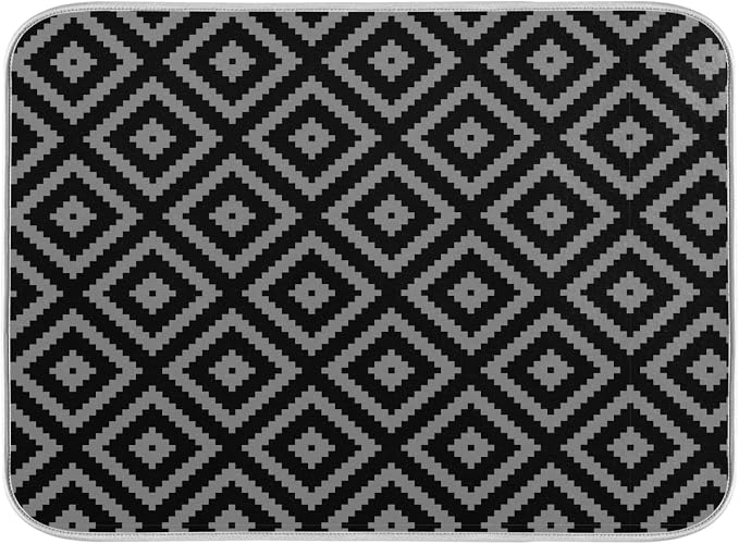 Super Absorbent Dish Drying Mat, Microfiber Fast-Drying Dish Mat, 24" x 18, Kitchen Dish Drying Pad, Black Moroccan Rhombus Plaid