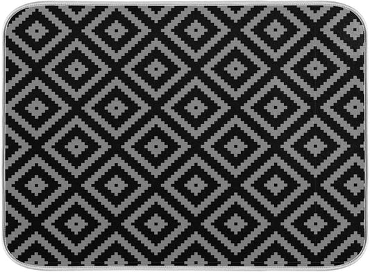 Super Absorbent Dish Drying Mat, Microfiber Fast-Drying Dish Mat, 24" x 18, Kitchen Dish Drying Pad, Black Moroccan Rhombus Plaid