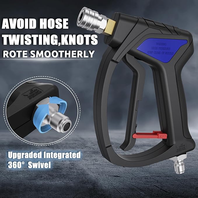 Short Pressure Washer Gun with 3/8" Swivel, 4080PSI | Stubby Power Washer Gun,with 25° Soft Pressure Washer Nozzle, M22-15mm & 3/8 Adapter for Car Washing