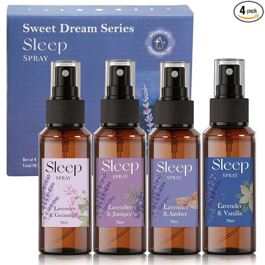 SCENTORINI Sleep Spray, 10.14 oz Calming Lavender Spray for Sleep | Lavender Essential Oil, 4 Pack Relaxing Aromatherapy Pillow Mist for Bedding Fabric, Liners, Sheets, Room Spray Air Freshener
