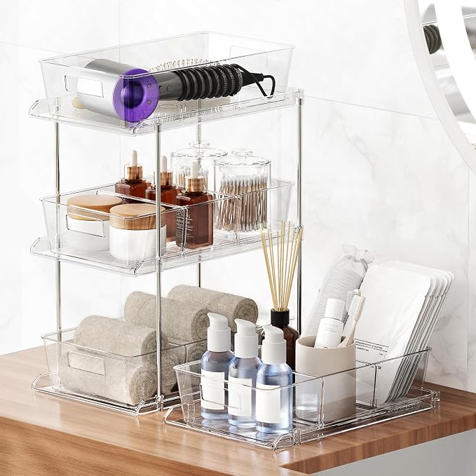 Fabspace Bathroom Under Sink Organizers and Storage, 2 Tier Vanity Countertop Pull-out Cabinet Organizer, Storage Container, Multi-Purpose Kitchen Pantry Organization with Dividers, 1 Pack