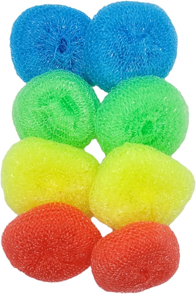 Handy Housewares Durable Non-Scratch Nylon Scouring Pads | Round All-Surface Cleaning Pads | Multi-Use Kitchen Scrubbers | Safe for Non-Stick Cookware | 8-Pack Random Colors