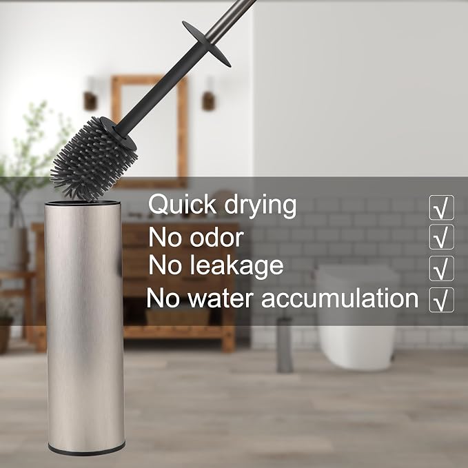 Toilet Brush and Holder Set Premium Material Toilet Bowl Cleaner Free Standing Toilet Bowl Brush and Holder 1pack Brushed Nickel