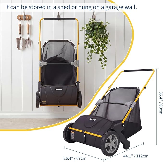 21-Inch Push Lawn Sweeper, Heavy Duty Manual Leaf & Grass Collector with 3.5 Cu. ft. Large Hopper Bag, Adjustable Height Spinning Brushes for Yard, Garden & Driveway