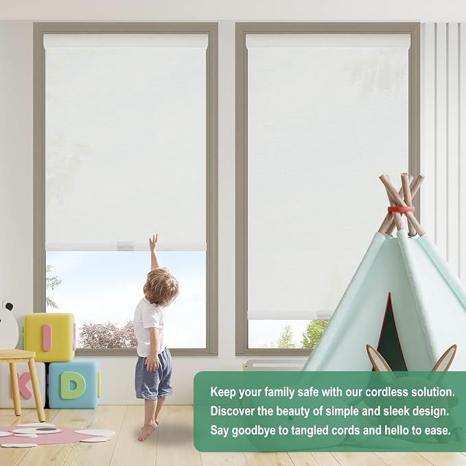 Tonature Cordless Faux Linen Light Filtering Roller Blinds for Window, Room Darkening Roller Windows Shades Anti-UV Roller Blinds for Bedroom, Living Room, Home Office,Nursery(57" W x 72" H,Cream)