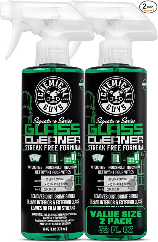 Chemical Guys, Signature Glass & Window Cleaner, Tint Safe, 16 oz, 2-Pack | Ammonia-free and tint-safe, clears fingerprints, smoke film and grime from glass, mirrors and screens, two pack