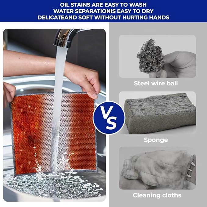 Wangjinpeng 50 Pcs New Upgrade 3-Layer Metal Dish Cloths, Non-Scratch Odor-Free Multipurpose Wire Dishwashing Rags for Wet Dry Use, Kitchen Cleaning Cloths for Dishes, Sinks & Stove Tops(7.87X7.87)