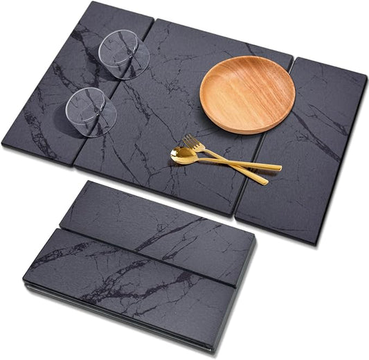 Large Stone Drying Mat for Kitchen Counter, 24"x16" Collapsible Quick Dry Dish Drying Mat, Water-Absorbent Marble Diatomaceous Earth Mats for Bottles Cups Dishes, Match Any Countertop