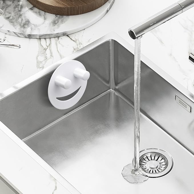 Yoshiky Stainless Steel Smiley Face Sponge Holder, Silver Sink Caddy Organizer Storage with Suction Cup for Kitchen, Kitchen Accessories Decor Scrubber-White