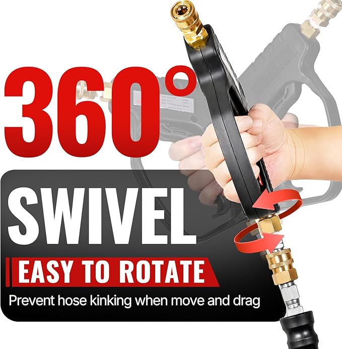 YAMATIC Short Pressure Washer Gun with Swivel, 5000 PSI Power Washer Wand Stubby Trigger Handle with 3/8" Plug & M22-14mm Male Inlet, 1/4" Quick Connect Outlet for Foam Cannon Car Wash