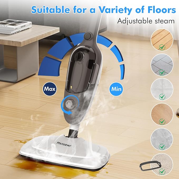 Steam Mop - All-in-one Powerful Handheld Steam Cleaner Detachable Floor Steamer with 11 Accessories, MultiPurpose Steamer for Hardwood Floors, Clothes,Windows,Tiles,Carpet, Whole Home Use(Grey）