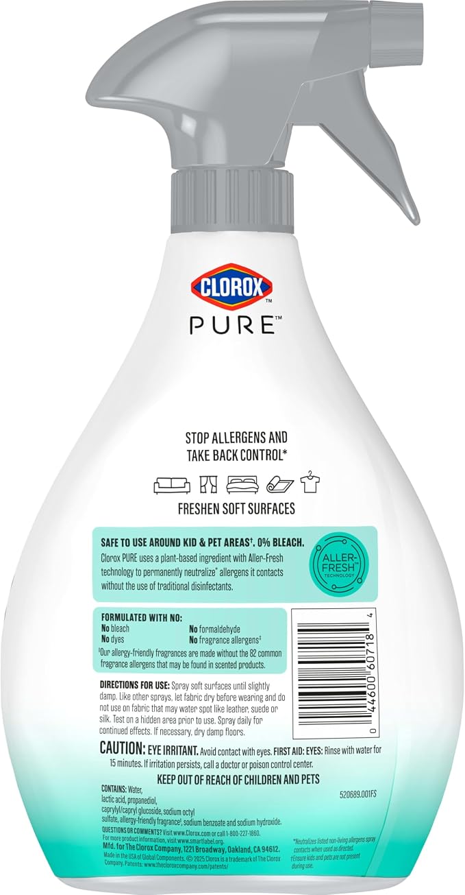 Clorox PURE Allergen Neutralizer Fabric and Carpet Spray, Clean Breeze, 26 Fluid Ounces