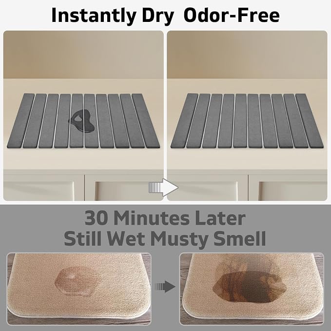 2 PCS Large Stone Dish Drying Mat for Kitchen Counter, 24"×16" Dish Drying Mat with 8"x 4" Coasters, Non - Slip Collapsible Absorbent Mat for Multi - Purpose, Match Any Countertop【Gray】