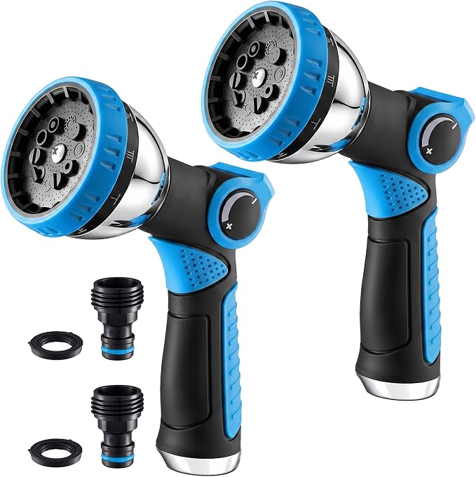 Garden Hose Nozzle High Pressure Leak Proof Spray Water Hose Nozzle Sprayer | Thumb Control 10 Spray Patterns On Off Valve Non-Slip Grip Hose Sprayer Nozzle for Plants & Lawns Watering,Car&Pet Washing