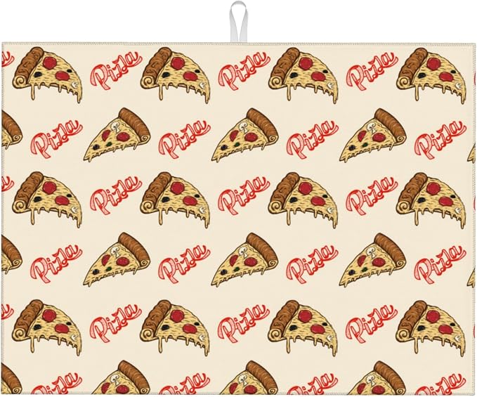 Cute Pizza Food Microfiber Dish Drying Mat for Kitchen Counter 18"x24" Funny Dishes Pad Dish Drainer Rack Mats Washable Absorbent Fast Dry