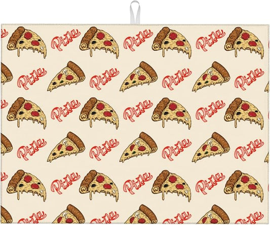 Cute Pizza Food Microfiber Dish Drying Mat for Kitchen Counter 18"x24" Funny Dishes Pad Dish Drainer Rack Mats Washable Absorbent Fast Dry