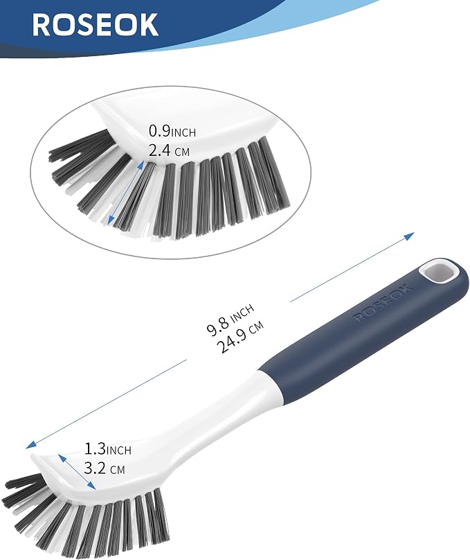 ROSEOK Dish Brush, Dish Scrubber, Nylon Bristles with Built-in Scraper | For Cleaning Dishes, Pots, Non-Stick Pans and Sinks, Navy Blue, 2 Pack