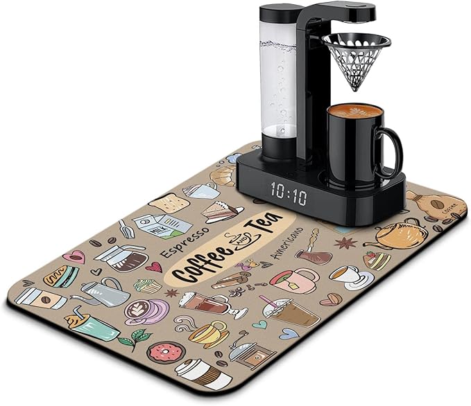 Coffee Bar Mat Accessories for Countertop Super Absorbent Anti-Slip Silicone Dish Drying Mats Kitchen Counter Draining Pad Decor Gift Fit Maker Pot Espresso Machine 23inx15in