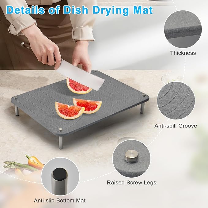 3Pcs Nesting Stone Drying Mat for Kitchen Counter, Quick Drying Stone Dish Drying Mat with Non-Slip Feet, Super Absorbent Heat Resistant Diatomaceous Earth Dish Drying Mat for Dishes, Bottles-Wave