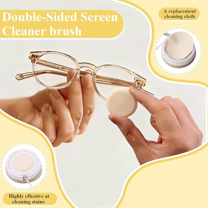 4-Pack Macaron Phone Screen Cleaner, Portable Screen and Eyeglass Brush Cleaner, Washable Double-Sided Screen Cleaner, Suitable for Glasses, Mobile Phones and Computers（Pink/Green/Blue/Khaki