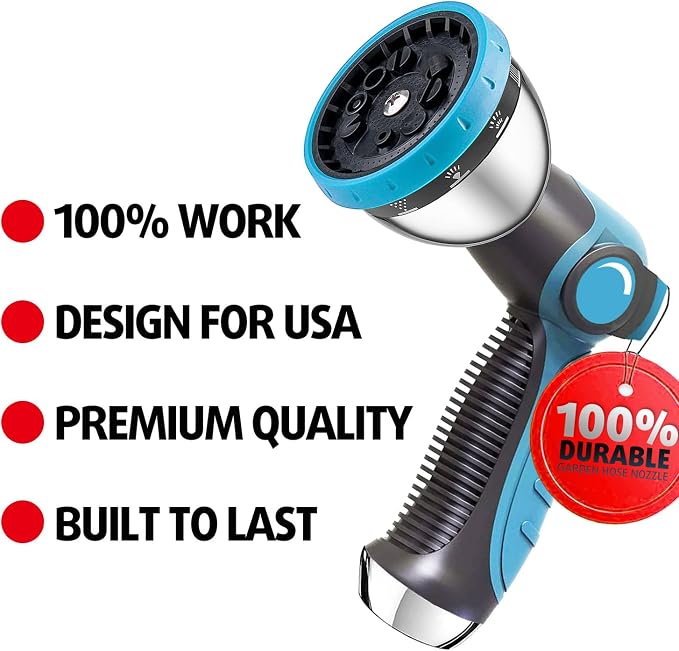AyayaBoss Garden Hose Nozzle, Durable High Pressure Water Hose Sprayer Nozzle with 10 Patterns for Watering Plants, Washing Cars, Cleaning Patio, Showering Pets