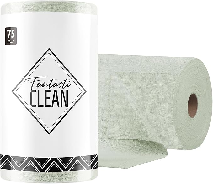 Fantasticlean Microfiber Cleaning Cloth Roll- 75 Sheets, 12"x12"(MossGreen) | Super Absorbent, Lint-free, Tear-away Microfiber Towel Roll, for All-Purpose Cleaning, Reusable Alternative to Paper Towels