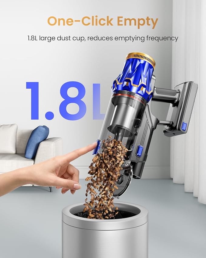 Cordless Vacuum Cleaner, Upgraded 650W 60KPA 70Mins Vacuum Cleaners for Home, Self-Standing Stick Vacuum Cleaner, Anti-tangle Wireless, OLED Screen, 1.8L Cup for Hardwood Floors,Carpet,Pet Hair,Car