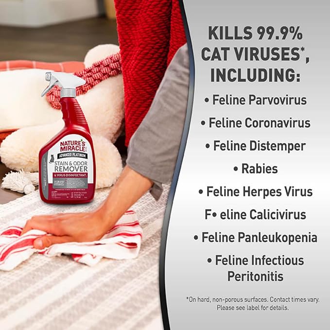 Nature’s Miracle Advanced Platinum Stain And Odor Remover And Virus Disinfectant 32 Ounces, Eliminates Tough Dog Messes