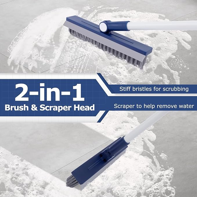 IVYROLL Grout Brush with Long Handle, Grout Cleaner Brush for Tile Floors, Stiff Bristles for Crevice, Tile Line, Shower, Kitchen, Bathroom