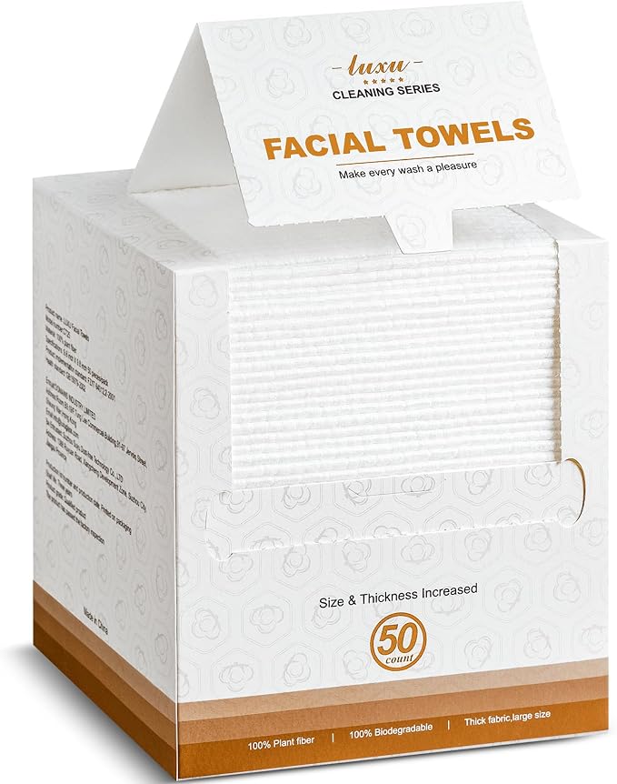 Disposable Face Towel,Biodegradable Facial Towels,Extra Thick Soft Large Clean Facial Towels Plant Fiber Facial Washcloth Dry Wipes for Sensitive Skin,Travel,Makeup Remover-50 Count | Thick Face Cloths for All Skin Types,Face Towels Disposable,Dry Wipe...