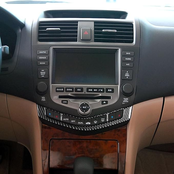 Real Carbon Fiber Trim for Honda Accord Accessories | for 2003 2004 2005 2006 2007，Central Console Control Button Panel Cover，Interior Dash Panel，Thick Overlay Sticker Decal