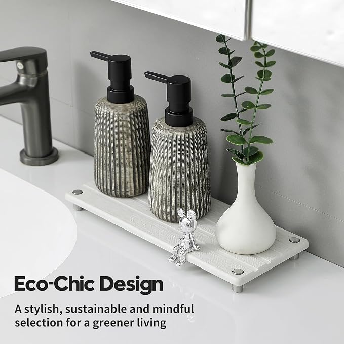Razborci Instant Dry Sink Caddy Kitchen Sink Organizer, Quick Drying Stone Tray Diatomite Sponge Holder Soap Dish, Bathroom Countertop Fast Dry Water Absorbing Vanity Rack, Beige,12" x 5"