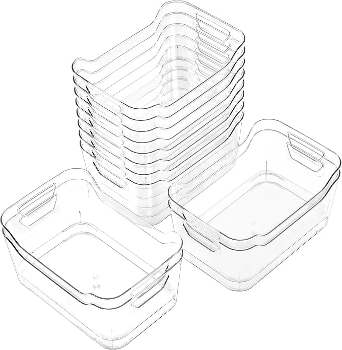 12 Pack Clear Plastic Storage Bins, Pantry Organizers and Storage, Clear Pantry Organizer Bins, Plastic Containers with Handle for Kitchen,Freezer,Cabinet,Closet,Bathroom Under Sink Storage