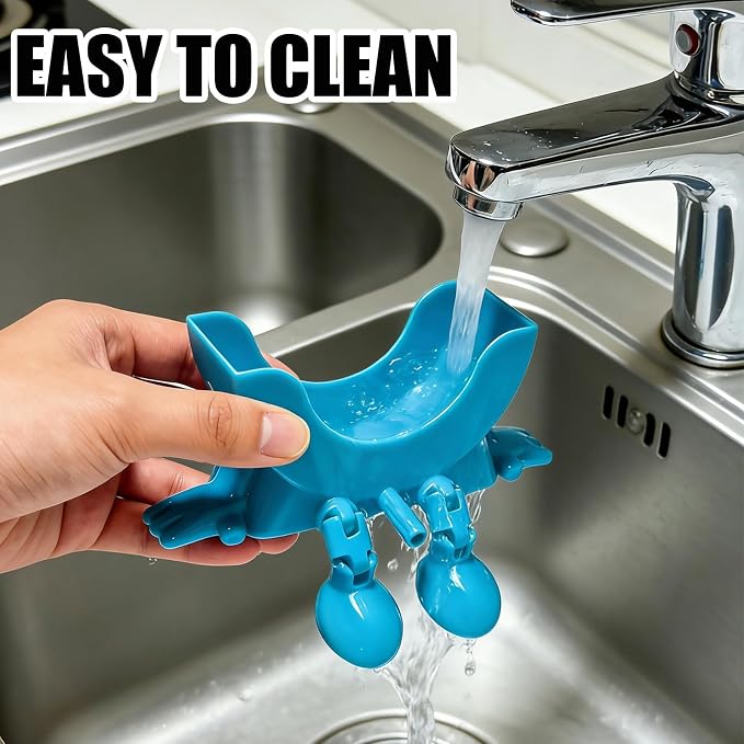 Cute Hanging Sponge Holder with Drainage,3D Printed Kitchen Funny Sponge Stand for Sink,with Non-Slip Pads,Suitable for Scrub Daddy Holder,Keeps Your Sponge Dry Smiling (Blue)