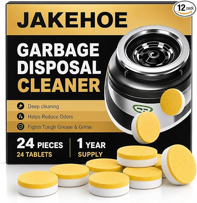 XL Foaming Garbage Disposal Cleaner and Deodorizer, Lemon Scent Kitchen Sink & Drain Odor Eliminate Tablets, Break Down Grease Buildup, Residue & Grime,12 Pack for Monthly Maintenance, Septic Safe