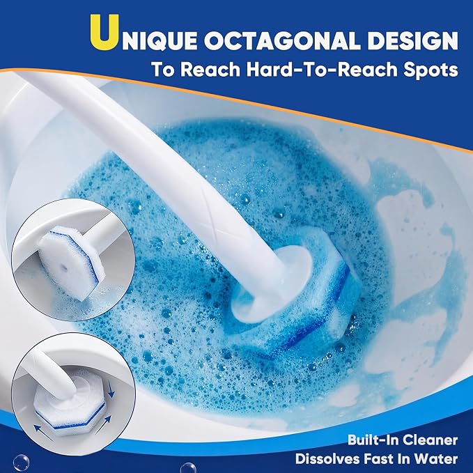 60Ct Disposable Toilet Brush Refills, Toilet Bowl Cleaner Refills, Bathroom Cleaning, Disposable Prefilled Cleaning Scrubbers, Compatible with Most Toilet Brushes