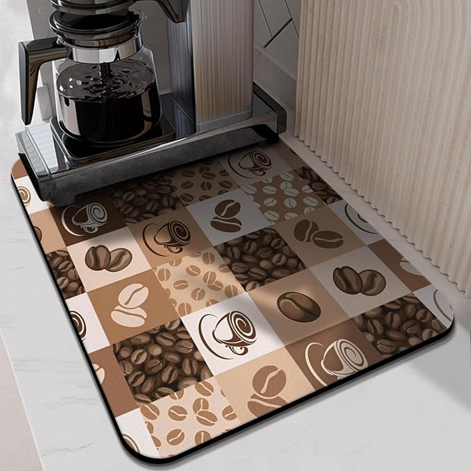 Coffee Bar Mat Accessories for Countertop Super Absorbent Anti-Slip Silicone Dish Drying Mats Kitchen Counter Draining Pad Decor Gift Fit Maker Pot Espresso Machine 24inx18in, (DS)
