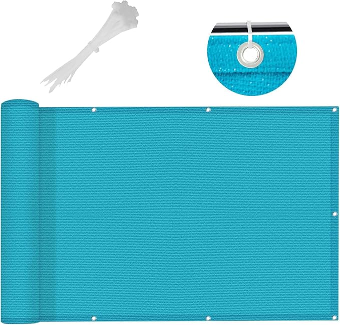 LOVE STORY 3' x 10' Balcony Privacy Screen Cover, Turquoise Blue | HDPE Fabric, 95% UV Block, Fence Cover for Patio Deck, Railing Screen for Porch, Privacy Protective, Custom Size Available